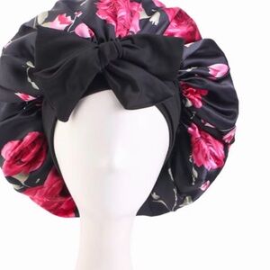 Floral Satin Hair Bonnet with Bow